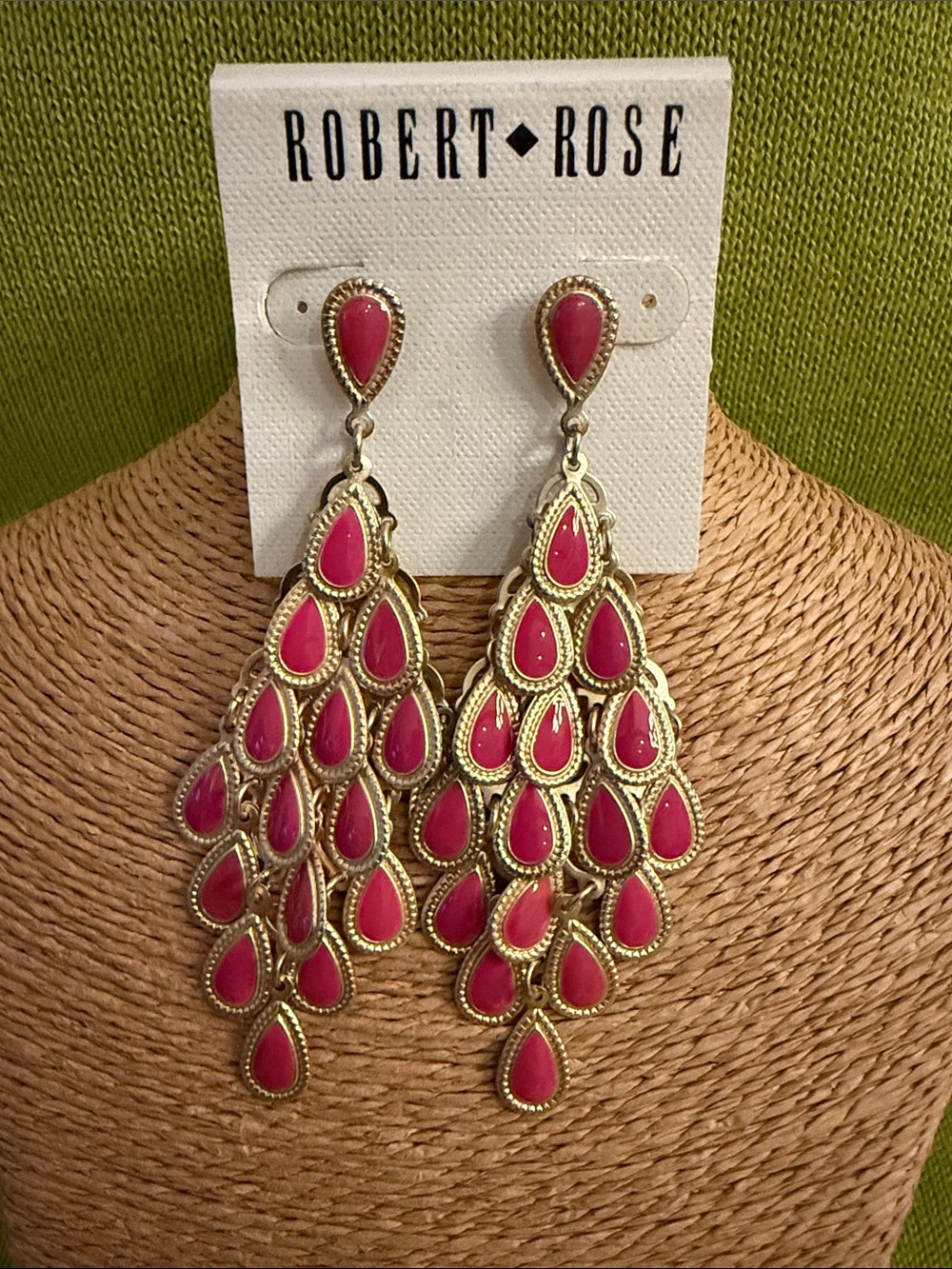 Robert Rose Gold-Tone Earrings with Fuchsia Teardrops